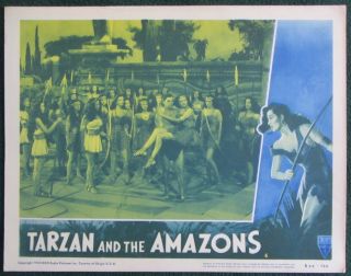 Tarzan And The Amazons Weissmuller Orig Rerelease 1950 Lobby Card 6 Fine
