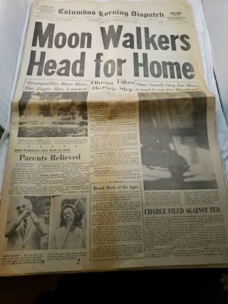 Columbus Evening Dispatch 1969 Man on the Moon Walker Head for Home Newspaper 3