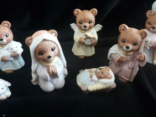 Vintage Homco Christmas Bear Nativity Porcelain Figurines 3