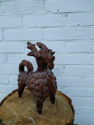Vintage Handmade Pottery Ceramic Glaze Figurine Goat Deer 60s Folk Pottery