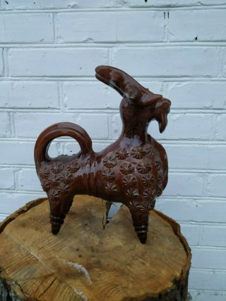 Vintage Handmade Pottery Ceramic Glaze Figurine Goat Deer 60s Folk Pottery 2