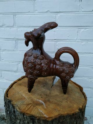 Vintage Handmade Pottery Ceramic Glaze Figurine Goat Deer 60s Folk Pottery 3