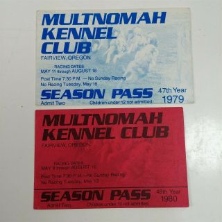 Multnomah Kennel Club Dog Racing Greyhound Season Pass Admit 2 1979 1980