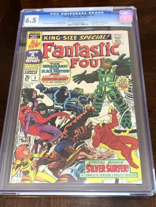 Fantastic Four Annual 5 1st Solo Silver Surfer 1967 Cgc 6.  5 O/w To White Pag.