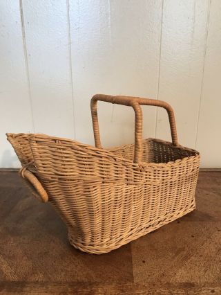Vintage Woven Wine Caddy Serving Basket Holder Carrier Wicker Bar Picnic