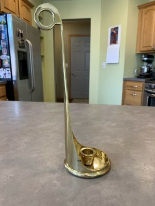 Vintage Solid Brass Taper Candle Holder With Finger Loop Handle 11.  25 " Tall