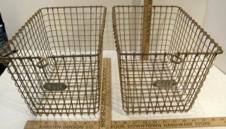 2 Vintage Kaspar Metal Wire Industrial Gym Locker Swimming Pool Baskets 13x9x8