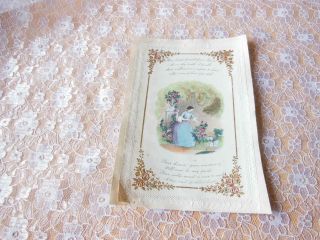 Victorian Paper Lace Valentine Card/lady Picking Flowers From Garden