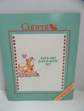 Vintage 1988 Stationery Current Folk Art Just A Note Set 12 Notes Stickers Cow