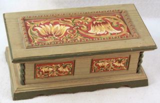 Vintage Painted Wood Music Box Reuge Swiss Made In West Germany " Fascination "