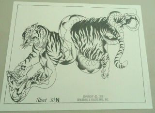 Vtg 1976 Spaulding & Rogers Don Nolan Tattoo Flash Sheet 30n Tiger Snake