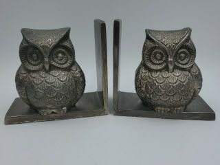 Vintage Owl Bookends Door Stop Figurine Cast Silver Tone Metal Set Of 2 India
