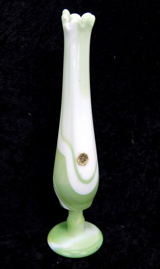 Westmoreland Slag Glass Bud Vase Green White Mid Century Vintage 10 Inch