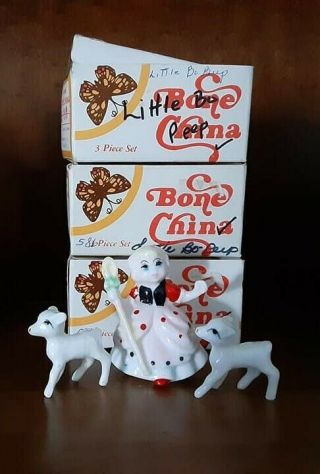 3pc Little Bo Peep & Sheep Mini Nursery Rhyme Figurines Vtg Bone China In Boxes