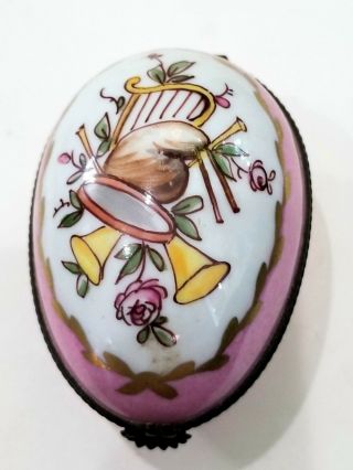 Vintage Egg Shaped Hand Painted Limoges France Porcelain Trinket Box