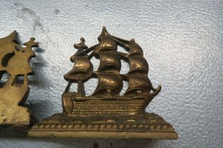 Vintage Bronzed Cast Iron Bookends Spanish Galleon Clipper Nautical 5 " X 5.  5 "