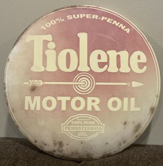 Vintage Tiolene Motor Oil Sign 100 Pure Pennsylvania Advertising Arrow 12”