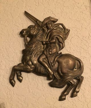 Vintage Solid Brass Napoleon,  Soldier On Horse Wall Hanging 8.  5  W X 9  H.