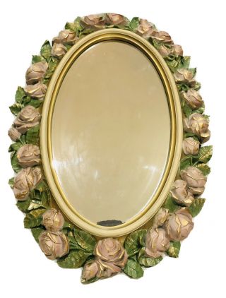 Vintage Home Interiors Homco Summer Roses Framed Mirror
