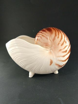 Vintage Fitz & Floyd Ff Ceramic Nautilus Brown & Pink Sea Shell Planter Coquille