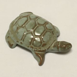 Vintage Frankoma Art Pottery Turtle Paperweight Figurine,  Prairie Green,