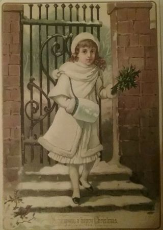 L.  Lovely Chromo Victorian R.  Tuck Christmas Card.  Girl In The Snow 13.  5x9.  5cms