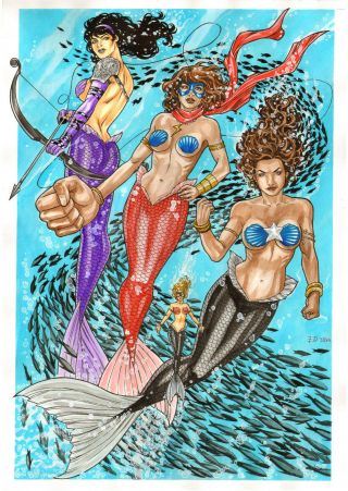 Young Vengers Mermaid Sexy 11x17 " Pinup Art - Comic Page By Ed Silva