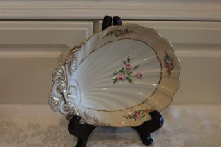 Antique Porcelain Sea Shell Shaped And Decorated Dish Germany