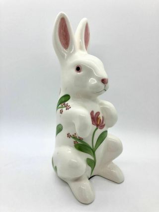 Vintage N.  S.  Gustin Co.  Ceramic Porcelain Bunny Rabbit White Floral Easter Euc