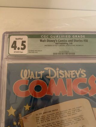 Walt Disney’s Comics And Stories 58 Cgc 4.  5