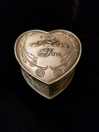 Small Metal Trinket Box Heart Shape Jewelry Box Velvet Lined Gunmetal