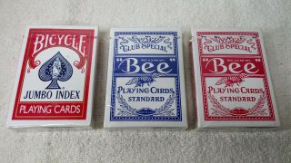 Vintage Bicycle Poker Jumbo Index 88 Playing Cards Red,  Bee Poker No.  92