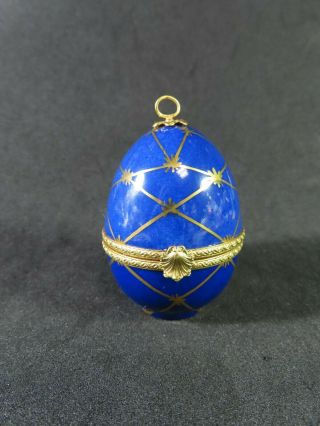 Vtg Limoges France Peint Main Cobalt & Gold Hand Painted Egg Trinket Box