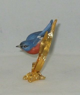 Boehm Porcelain Miniature Bird Sculpture " Bluebird On Bronze "