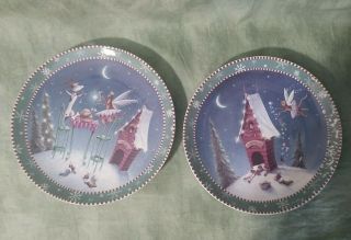 2 Department 56 Dog And Fairy Cat Rare Christmas Plates ⊙