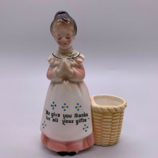 Vintage Enesco Prayer Lady Mother In The Kitchen Toothpick Holder Pink Dress