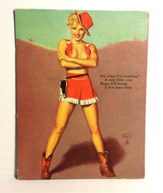 Pinup Girl 1940 Blotter Card Earl Moran Cowgirl Western Wild West Blonde Us Art