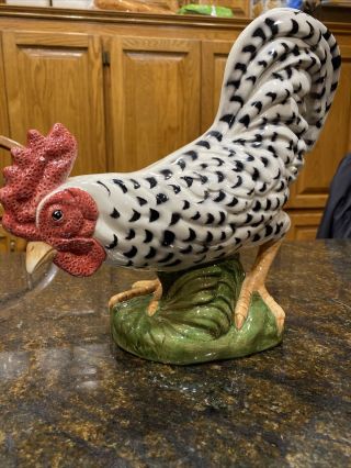 Pair Fitz and Floyd FF Classics Speckled Black and White Rooster & Hen Figurines 2