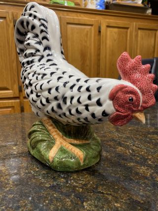 Pair Fitz and Floyd FF Classics Speckled Black and White Rooster & Hen Figurines 3
