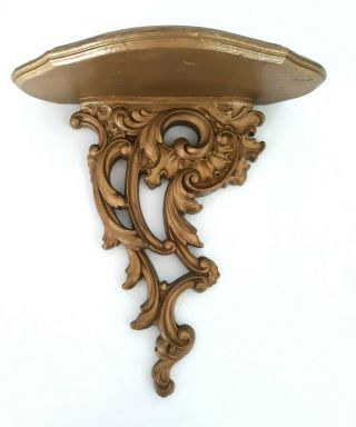 Vtg Syroco Wood Carved Shelf Hollywood Ornate Gold Filigree Plate Groove 11.  5 "