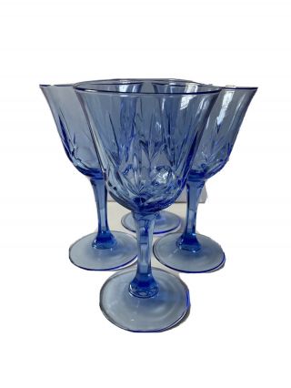 Vintage Fostoria For Avon American Blue Set Of 4 - 7 3/8 " Water Wine Goblets Glass