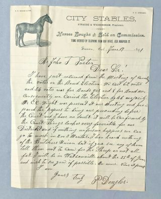 1891 Fresno California Business Letter City Stables Letterhead
