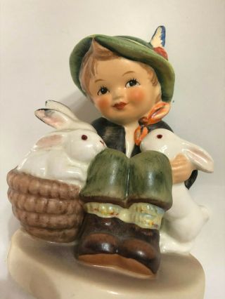Vintage Goebel Hummel Playmates Figurine German Boy With Bunny Rabbits Signed