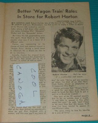 1958 Tv Article Robert Horton Is Flint Mccullough On Wagon Train Wester Series