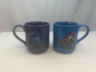 Vtg 2 1999 Rainforest Cafe Coffee Mugs Cups Tuki (purple) & Rio (blue) Disney