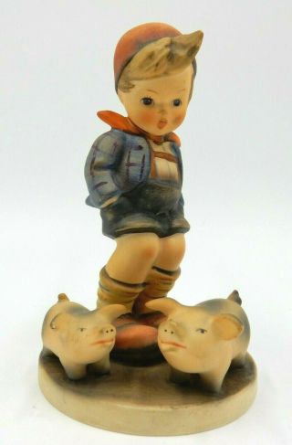 Vintage Goebel M.  I.  Hummel " Farm Boy " 5.  5 " Tall Figurine West Germany Boy & Pigs