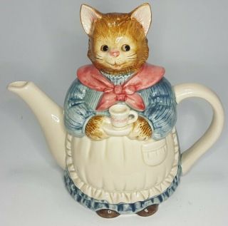 Otagiri Figural Cat Teapot Porcelain Ceramic Hand Painted Japan Vintage Fairytal