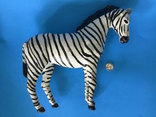 Vtg Hand Crafted Leather 11” Paper Mache Zebra Figure Statue Glass Eyes Taxiderm