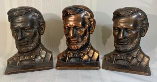 3 Vintage Cast Iron Bronze Abraham Lincoln Bookends Verona
