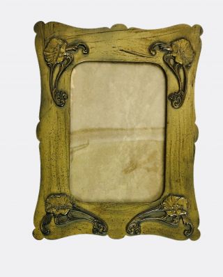 Vintage Brass Art Nouveau Picture Frame Floral Relief Pedestal Back 4 X 6”